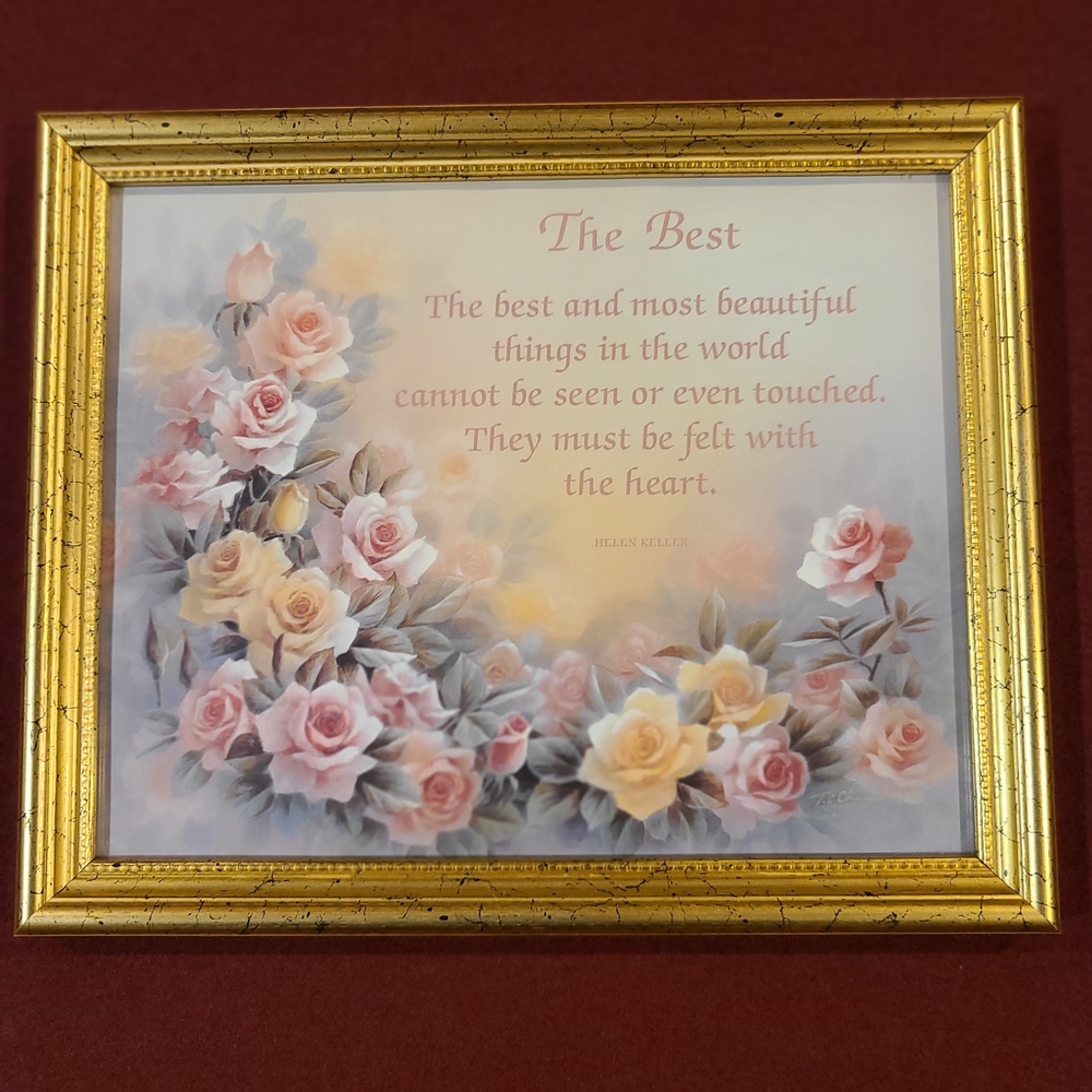 Framed Rose Print with Inspirational Quote - Pink & Yellow Roses